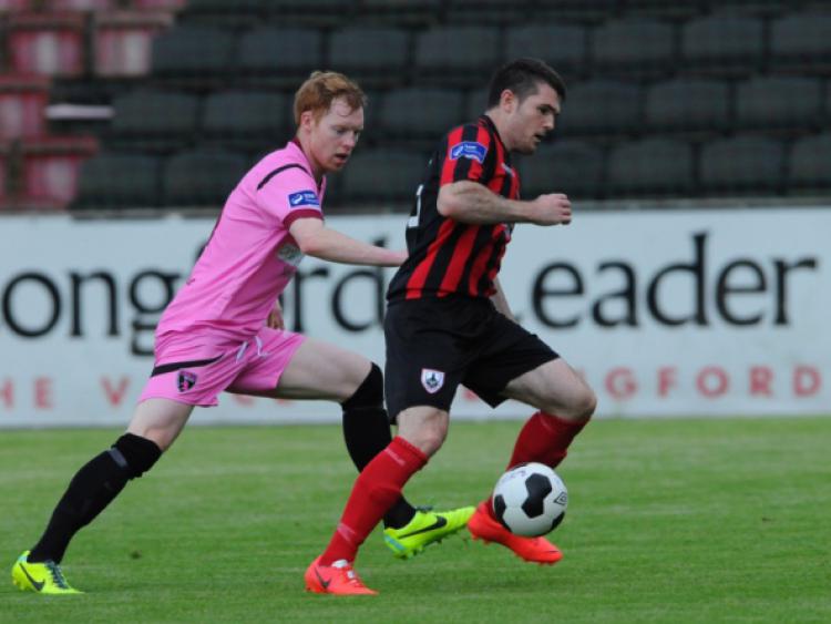 David O'Sullivan on the attack for Longford Town against Wexford Youths in the Airtricity League First Division game at City Calling Stadium on Tuesday evening of last week. Photo: Declan Gilmore Photography