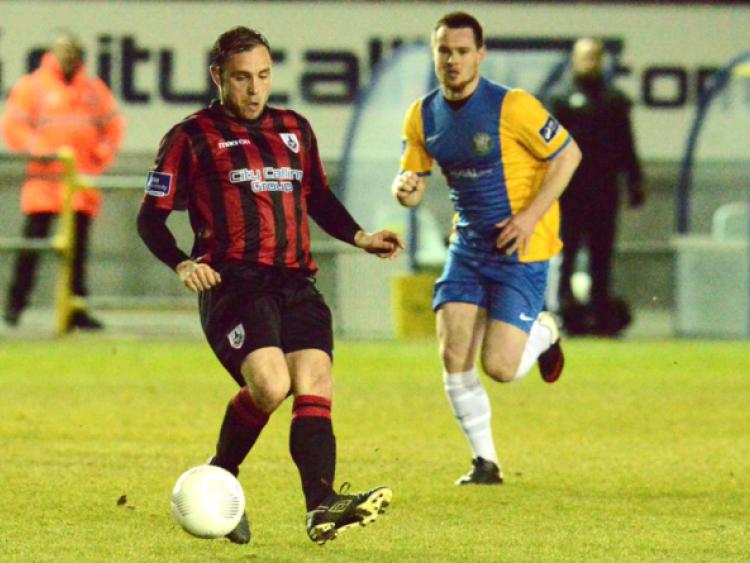Stephen Rice on the ball for Longford Town against Bray Wanderers in the Premier Division league game at City Calling Stadium on Tuesday night of last week.  Photo: Declan Gilmore