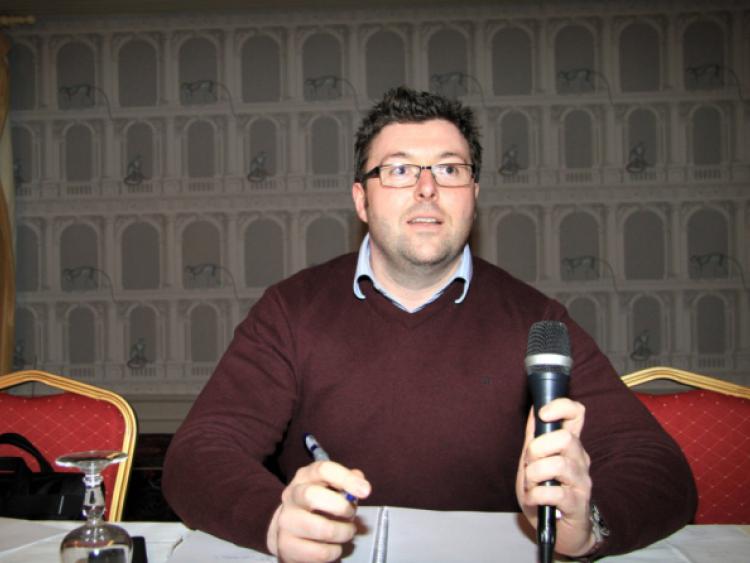 Cllr Gerry Warnock taking questions from the floor during last week's meeting. Photo: Michelle Ghee. www.gphotos.ie