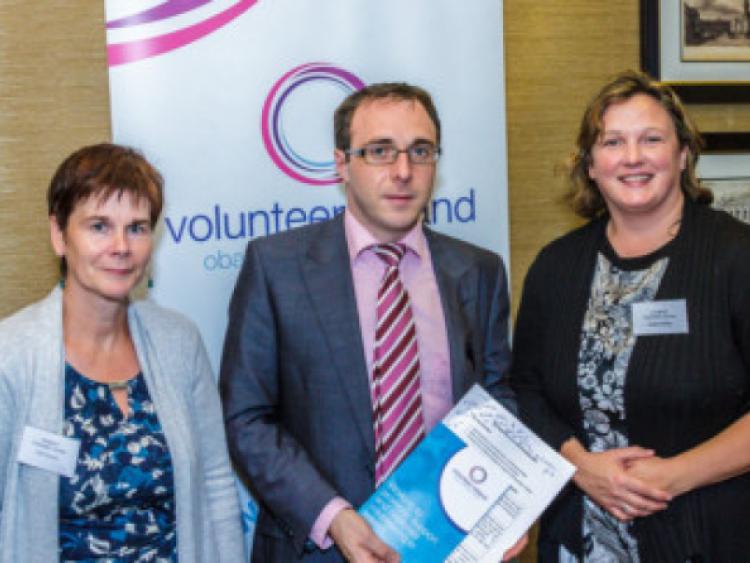 Terri Doherty and Angela Killion pictured with Robert Troy TD at Longford Volunteer Centre's annual TD Engagement event. Photo: Mark Cummins