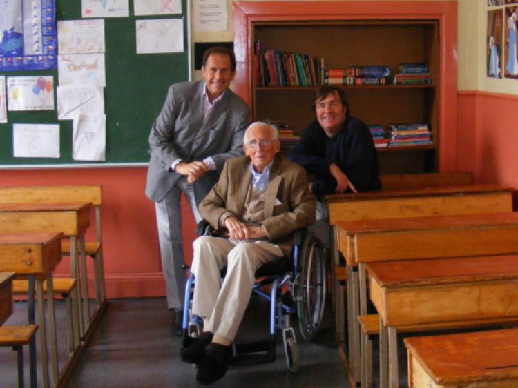 Dr Harold Browne formerly from the Battery Road, Longford visited St Mels College last week where he was a student 75 years ago. Also in the photo are his sons Richard and Michael.