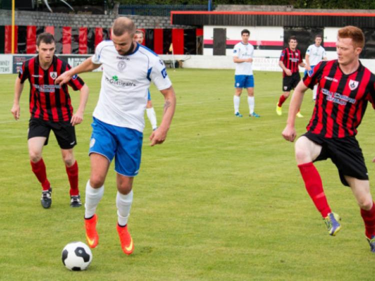 Longford Town player Gary Shaw about to challenge for the ball in this action shot from the Airtricity League First Division league game against Finn Harps at City Calling Stadium on Saturday evening last. Photo: Declan Gilmore Photography