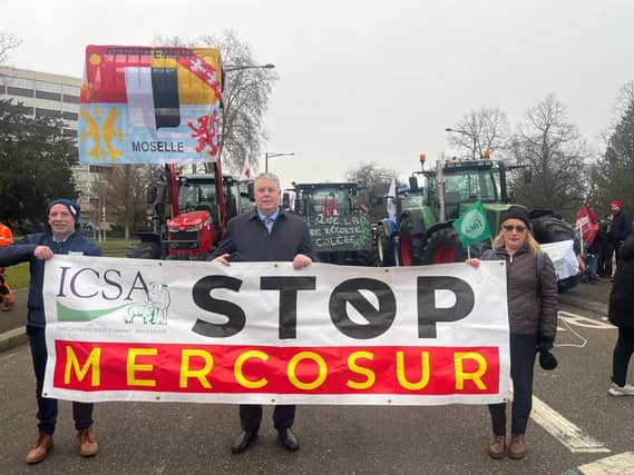 ICSA president Sean McNamara pictured with MEP Ciaran Mullooly at Tuesday’s (January 20) Mercosur protest in Strasbourg