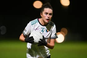 Grace Kenny pictured in action for Maynooth University in the Curran Cup semi-final against TUD Photo: Stephen Marken