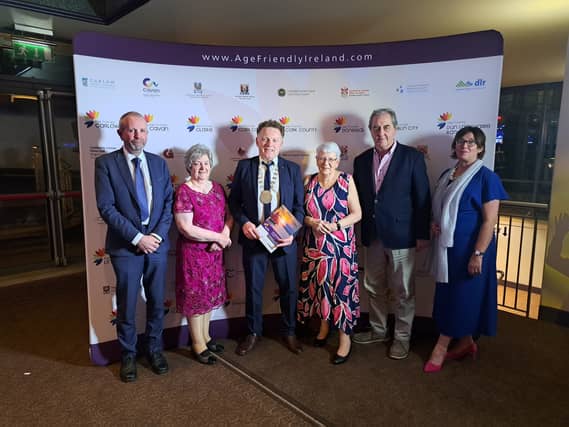 In attendance at the recent Age Friendly Ireland National Recognition Awards in Galway (L-R) John Brannigan, Kitty Hughes, Cllr Garry Murtagh, Kitty Burkill, Eamonn Brennan, and Paula Mulry