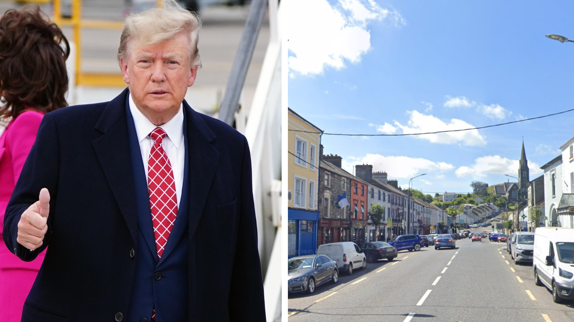 US President Donald Trump and Granard town centre. Photo: Google Streetview.