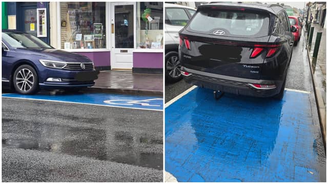 Longford Community Gardai observed the vehicles parked and blocking disabled bays on Ballymahon Street Pictures: Facebook An Garda Síochána Longford