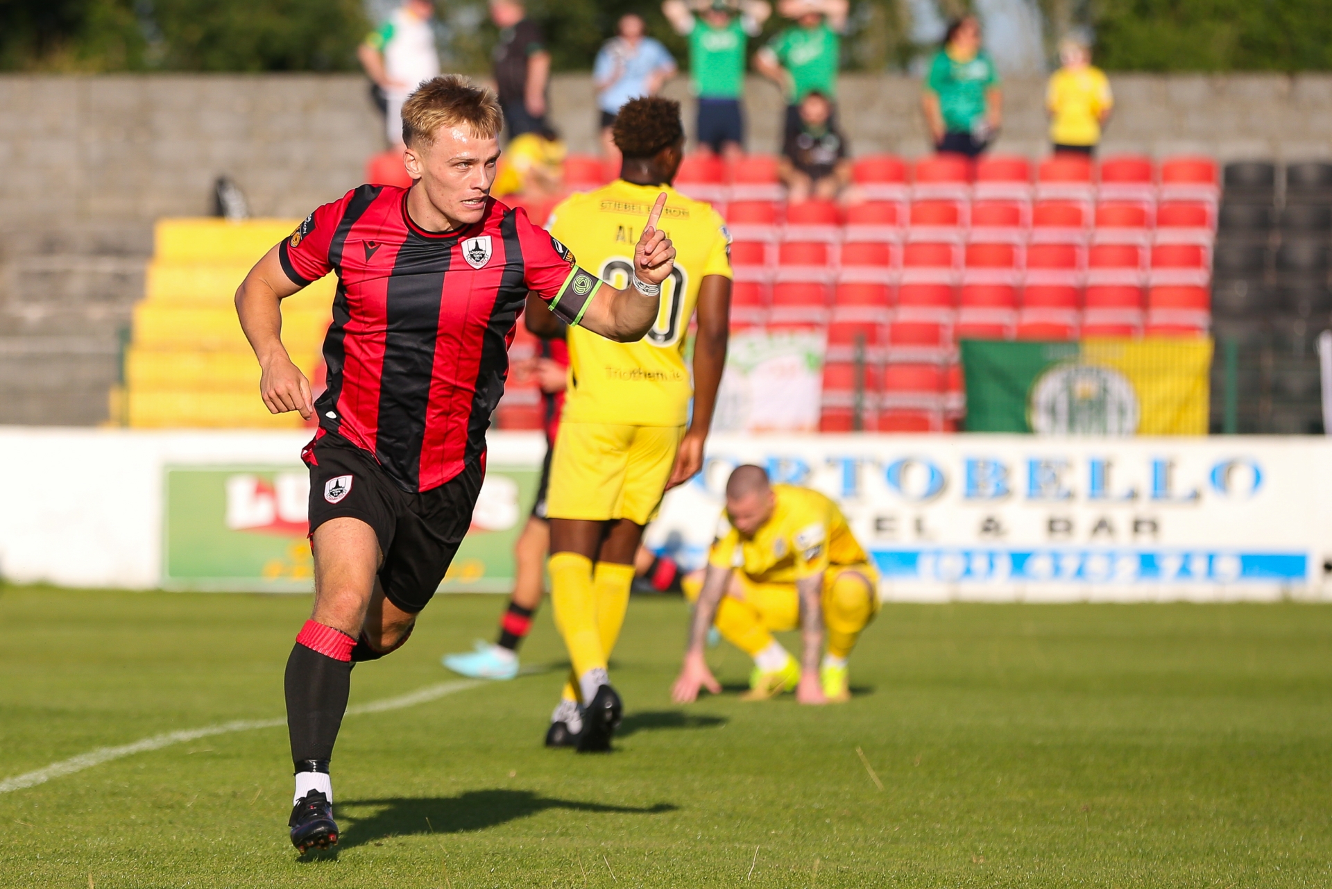 Longford Town captain Dean O'Shea celebrating after scoring the second goal against Kerry FC in the early stages of the First Division clash at Bishopsgate Photo: Eddie Lennon