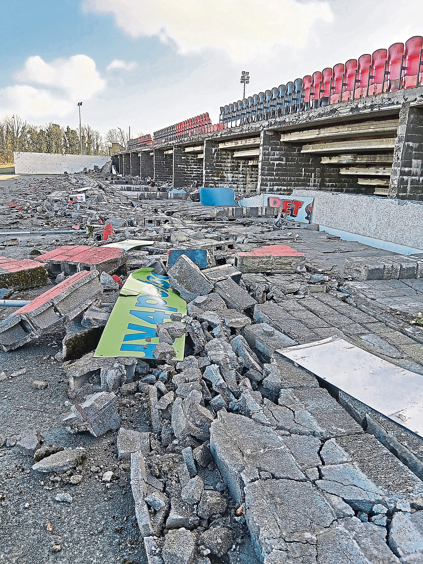 The broken wall at Bishopsgate caused by storm damage