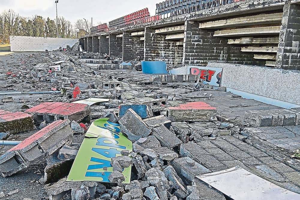 The broken wall at Bishopsgate caused by storm damage