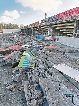 The broken wall at Bishopsgate caused by storm damage
