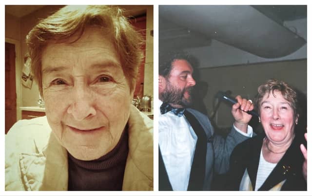 The late Maureen Walsh - pictured with the late Brendan Grace at her 70th birthday party in Breaffy House Hotel