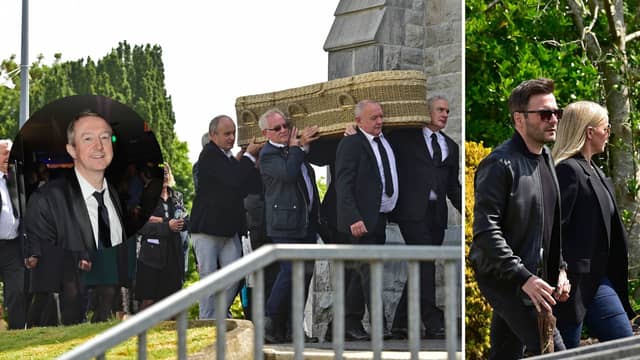 Shane Filan, of Westlife, was among the many in Church of the Holy Family, Kiltimagh, for the funeral of Maureen Walsh, mother of Irish music mogul Louis Walsh(inset). Pic: Conor McKeown