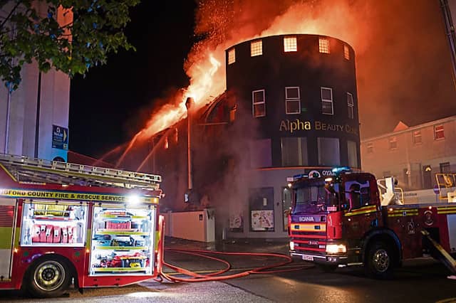 Emergency services tackling the fire at Grafton Court in Longford Town on July 28, 2024