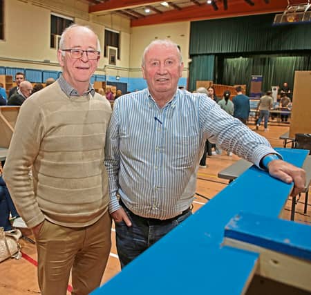 Vote counters Colm Harte with Peter Creamer, who found a wedding ring in a ballot box at the Longford Westmeath General Election 2024 Count Centre in TUS Athlone. Picture: Shelley Corcoran