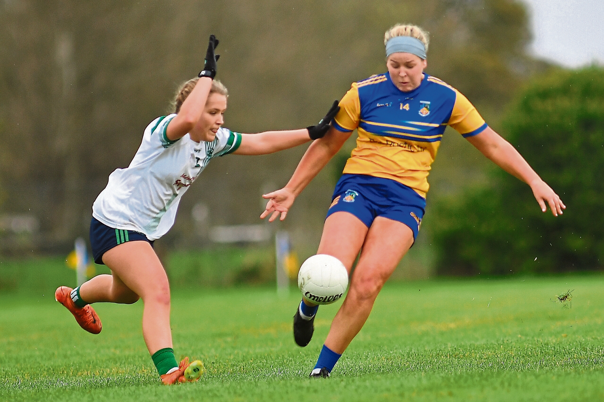 Grace Esler pictured in action for Carrickedmond against O'Dwyers (Balbriggan) in the Leinster Intermediate Club Championship clash at Michael Moran Park on Saturday last Photo: Frank McGrath