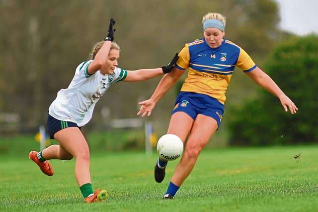 Grace Esler pictured in action for Carrickedmond against O'Dwyers (Balbriggan) in the Leinster Intermediate Club Championship clash at Michael Moran Park on Saturday last Photo: Frank McGrath