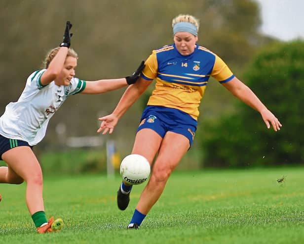 Grace Esler pictured in action for Carrickedmond against O'Dwyers (Balbriggan) in the Leinster Intermediate Club Championship clash at Michael Moran Park on Saturday last Photo: Frank McGrath
