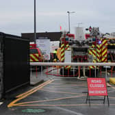 Emergency vehicles outside Abbvie in Westport following an explosion outside the factory