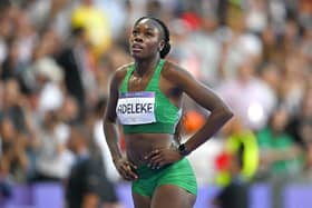 Rhasidat Adeleke reacts after finishing fourth in the women's 400m final at the Stade de France|PICTURE: Sam Barnes/Sportsfile