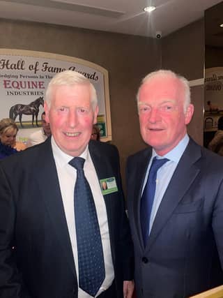 Longford's Pat Lynch (left) with Willie Mullins the recipient of the National Hall of Fame Lifetime Achievement Award for 2024