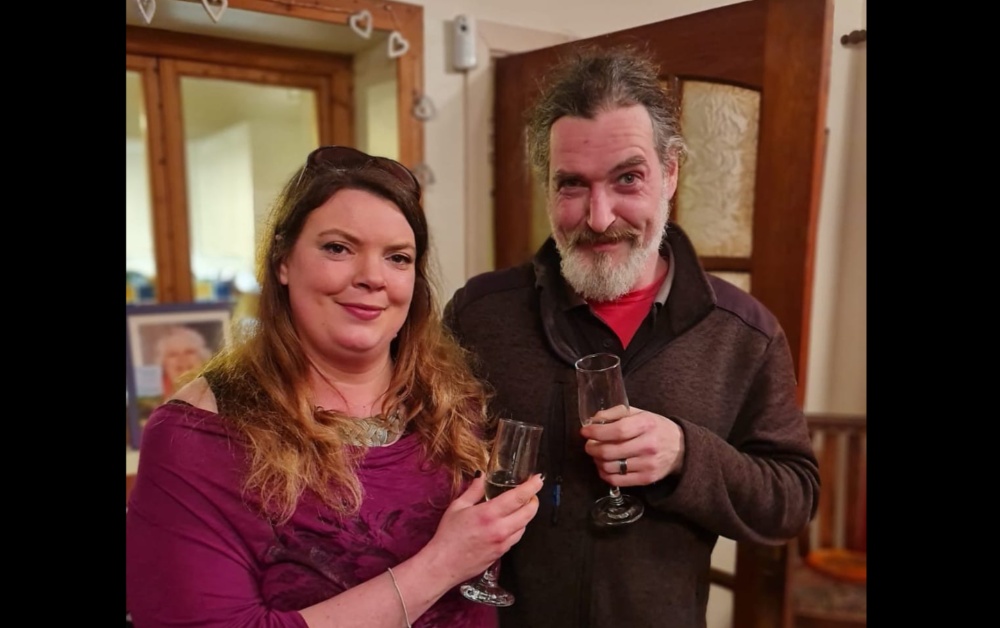 Heather Grogan and Diarmuid Long toast their engagement