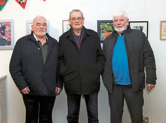 Seamus Flynn (centre) pictured with fellow Rathcline delegates Peter Skelly and Louis Skelly at the Longford GAA Convention in Backstage Theatre on Thursday December 14 2023 Photo: Syl Healy