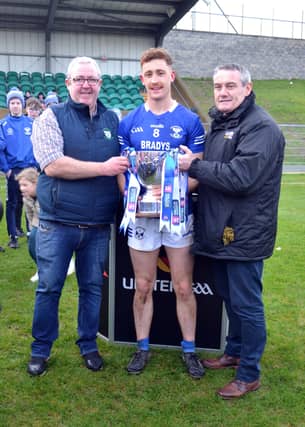 Arva St Patrick’s captain Ciarán Brady with the cup after his side claimed the Ulster Club Junior Championship title with a 0-13 to 0-6 victory over Monaghan champions Blackhill Emeralds