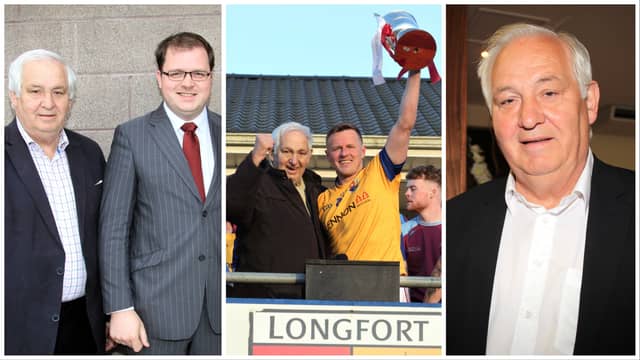 The Late Louis J Belton, with Cllr Colm Murray in 2014 and with Kenagh captain Shane Doyle after the 2023 Longford Intermediate Football Final