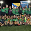 St Brigid's Gaels Ardagh ladies football squad celelebrate their win over Dromard in the Intermediate final replay with mentors Paddy Keenan and Brian Farrell Photo: Syl Healy