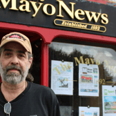 Stephen Termini standing outside The Mayo News on The Fairgreen in Westport
