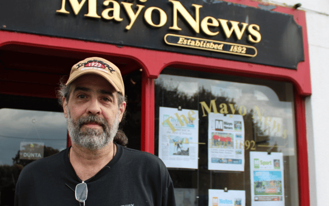 Stephen Termini standing outside The Mayo News on The Fairgreen in Westport