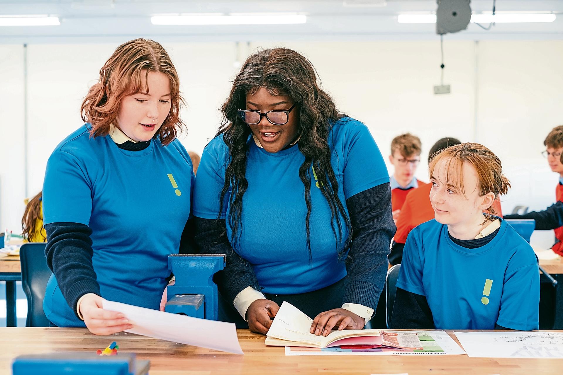 Left: Mercy Secondary School Ballymahon students Lily Leonard, Demi Deko and Lucia Hoysted taking part in The Big Idea  Picture: Joshua Mulholland