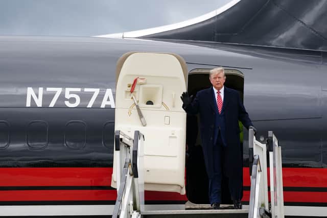 Before getting into one of the cars, Mr Trump said: “It’s great to be home, this was the home of my mother.”