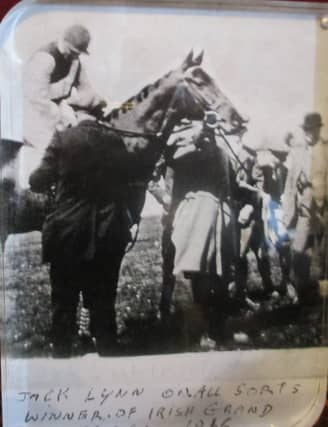 This photo from Johnny Lynn's private collection shows John 'Jackie' Lynn on All Sorts just after winning the Irish Grand National in 1916.