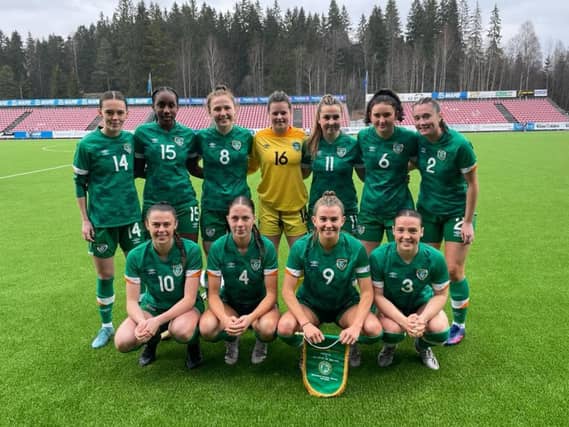 Melissa O’Kane (No 2) pictured with the Republic of Ireland Women’s Under-19s who scored an emphatic win over Croatia