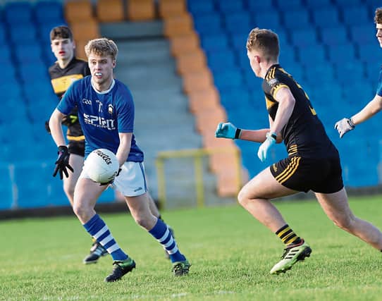 Matthew Flynn on the ball for St Mel's against Patrician College in the Leinster Schools Senior 'A' Championship clash at Glennon Brothers Pearse Park Photo: Syl Healy