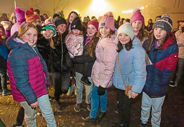 Pupils from 4th, 5th and 6th Classes fom Scoil Samhthann, Ballinalee enjoying the switching on of the Ballinalee Christmas lights Picture: Shelley Corcoran
