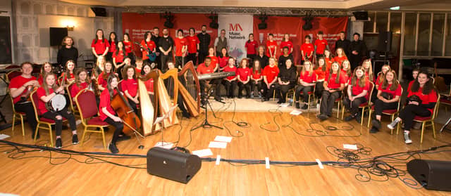 Young people from Music Generation Longford, Cavan/Monaghan, Leitrim and Roscommon alongside professional musicians and Sid Peacock as part of Creative Sounds live performance
