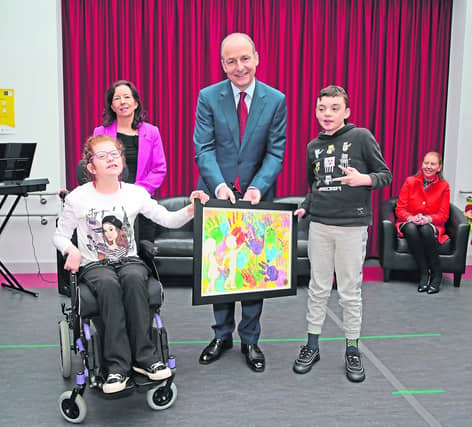 The pupils of St Christopher's Special School, Battery Road, Longford made a presentation of their art work to An Taoiseach Micheál Martin to mark his visit to the school last Friday