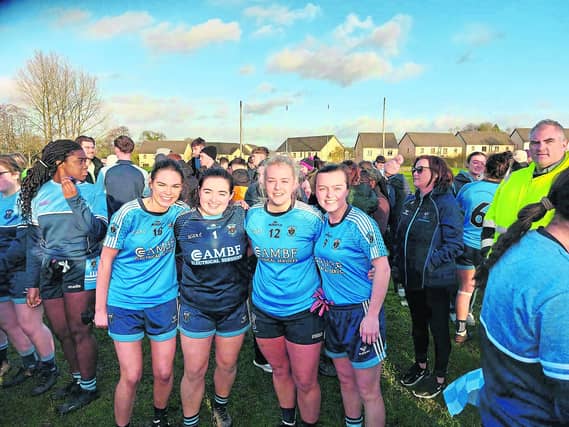 The Killashee quartet of Lisa Nolan, Emer Casey, Kyana Lee and captain Aisling Cosgrove pictured following the fantastic win for the Longford Slashers ladies against Charlestown