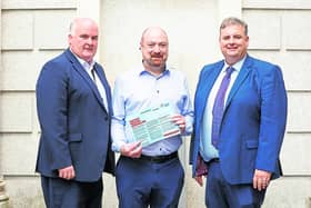 Two former Longford Leader staff, Deputy Joe Flaherty and John Donohoe (Meath Chronicle), pictured with Iconic Media Group Editorial Director Brian Keyes at the Dáil  Picture: Fennell Photography 2022