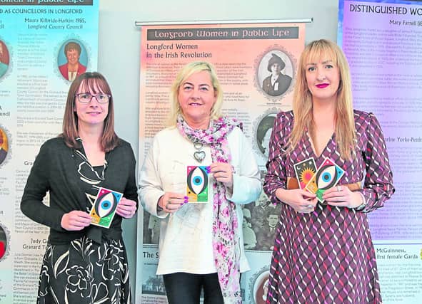 Poets Imelda Kilmurray, Mags McKenna and Shelley Corcoran pictured in Edgeworthstown community library for the Poetry Day event organised by Longford Writers Group