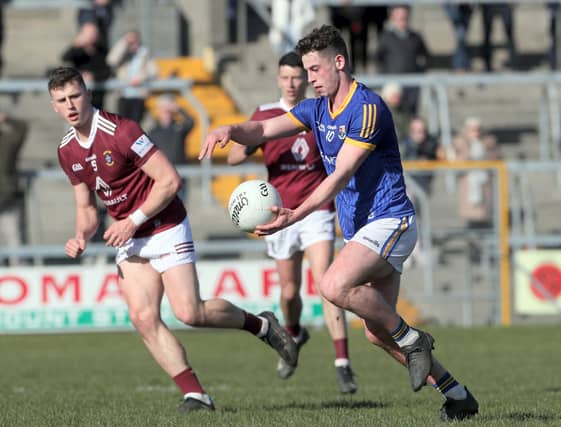 The impressive Joseph Hagan on the ball for Longford against Westmeath. Action from the National Football League Division 3 game at TEG Cusack Park, Mullingar on Saturday last Photo: Syl Healy