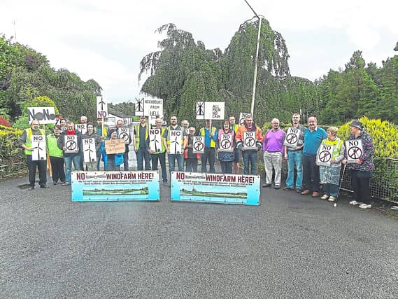 The No to Derryadd Wind Farm Community Group protesting outside Bord na Mona Mountdillon Works, Lanesboro in 2017