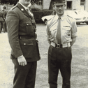 Roger McCorley Officer Commanding 4th Motor Squadron, on left, being greeted by Officer Commanding 17th Infantry Battalion, Comd't Joseph O Dwyer in July 1972. Picture: Rubert Masterson