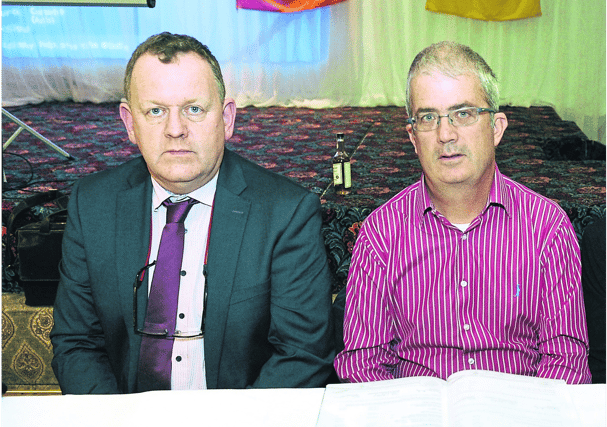 Peter O'Reilly (Abbeylara), the full-time Longford GAA Secretary, pictured with Tommy McLoughin (Mostrim) who is stepping down from the position of PRO