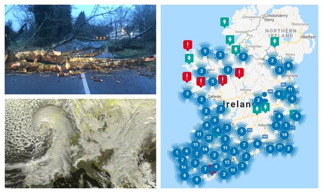 Blue dots on ESB maps show the scale of the power cuts many the result of trees felled by Storm Barra