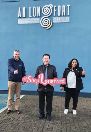 Longford native and artist Declan Nerney; Head of Longford Local Enterprise Office Michael Nevin; and Mandy Adegboyega of Longford Local Enterprise Office