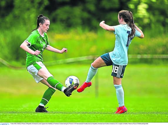 Melissa O'Kane in action for the Republic of Ireland against Northern Ireland in the Women's U-19 International friendly in June Pic: Piaras Ó Mídheach/Sportsfile
